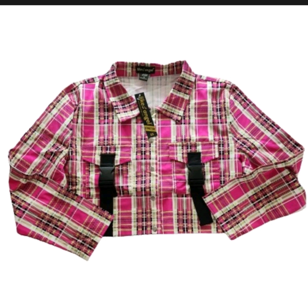 NWT PINK PLAID ☆ CROPPED LIGHTWEIGHT JACKET With SKIRT MULTI PLAID LG